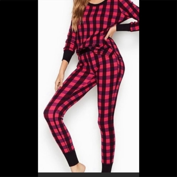 Victoria's Secret Other - Victoria’s Secret Pink Black Plaid Thermal Pajama Set Medium